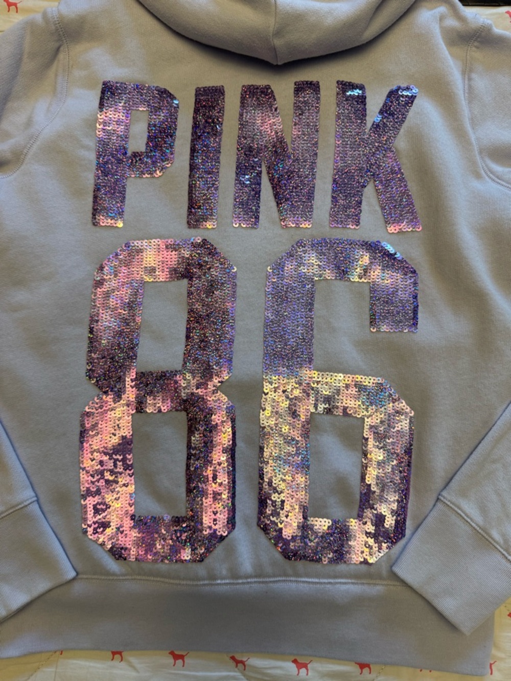 ❌SOLD❌VS PINK VINTAGE Y2K FUR LINED ZIP HOODIE SWEATSHIRT PURPLE 86 BLING LOGO - Picture 3 of 11